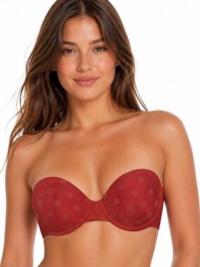 La Vie En Rose ($45) Coral Polka Dot Strapless Bra